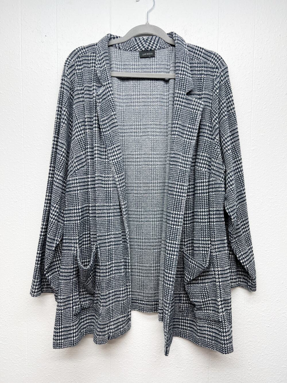J. Jill Terry Cloth Open Front Long Sleeve Plaid Knit Blazer Womens 1X Outdoor